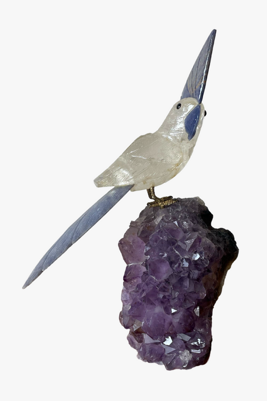 Genuine Clear Quartz Bird on Amethyst