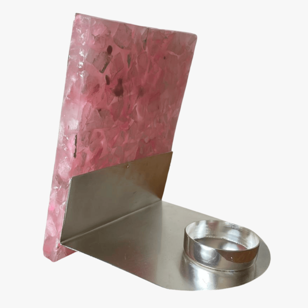 Om Mantra Cut Work Tea Light Holder on Rose Quartz