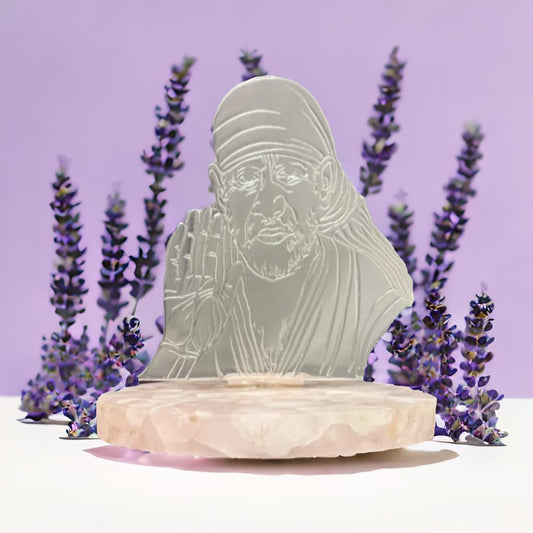 Sai Baba Silver Plated on Rose Quartz Stone Base