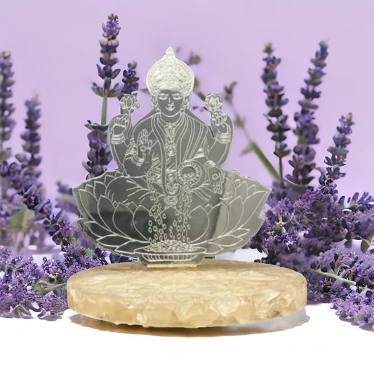 Lord Maha Laxmi Silver Plated on Rose Quartz Stone Base