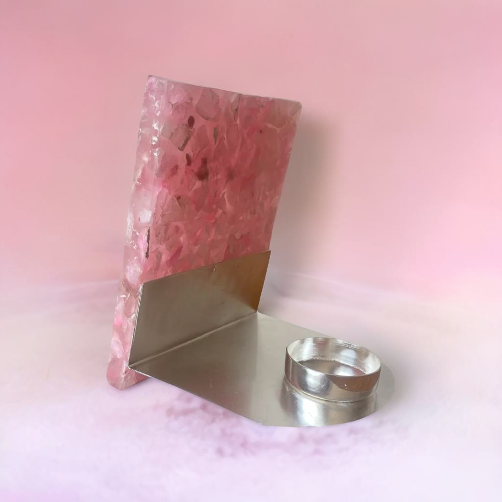 Om Mantra Cut Work Tea Light Holder on Rose Quartz
