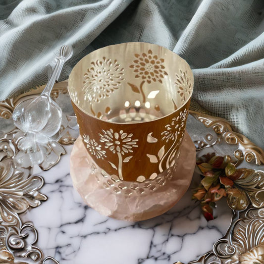 Flower Cut Work Tea Light Holder Rose Quartz