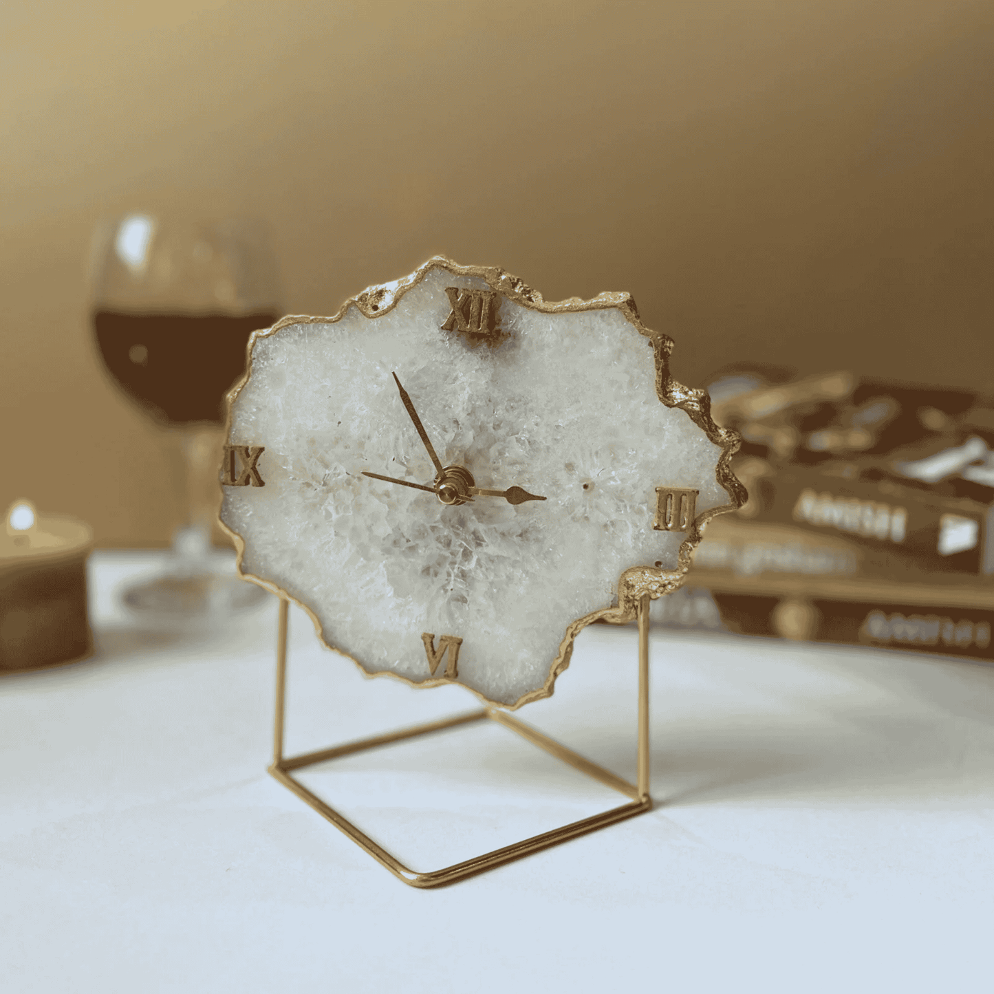 White Crystal Agate Table Clock