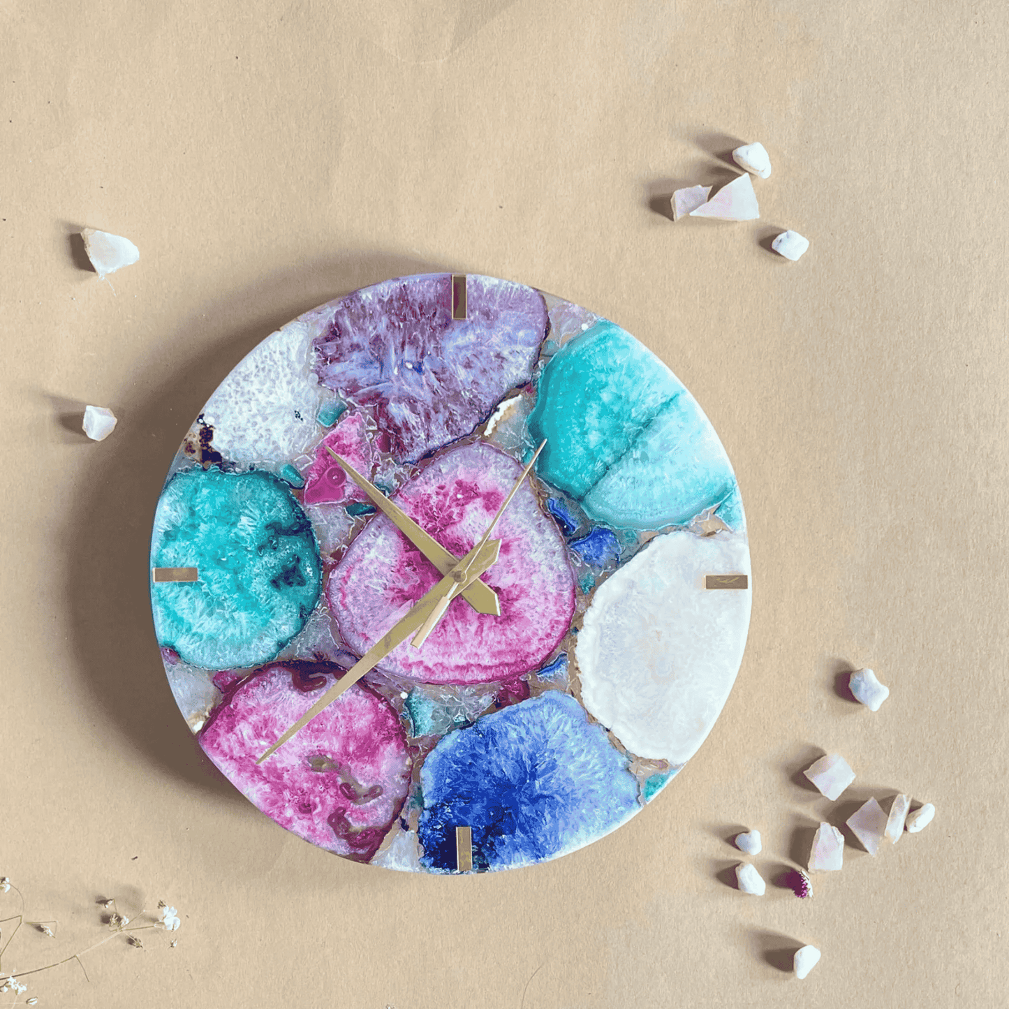 Multicolour Agate Wall Clock
