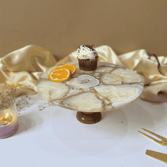 Natural Agate Cake Stand Wooden Base