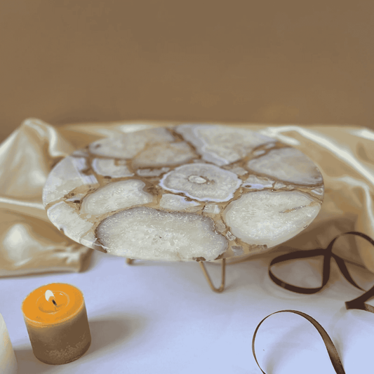 Natural Agate Cake Stand Metal Base