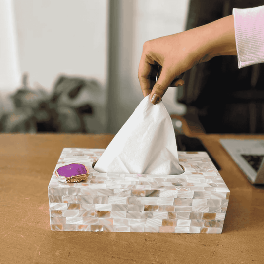 Mother of Pearl Tissue Box with Agate - Pink