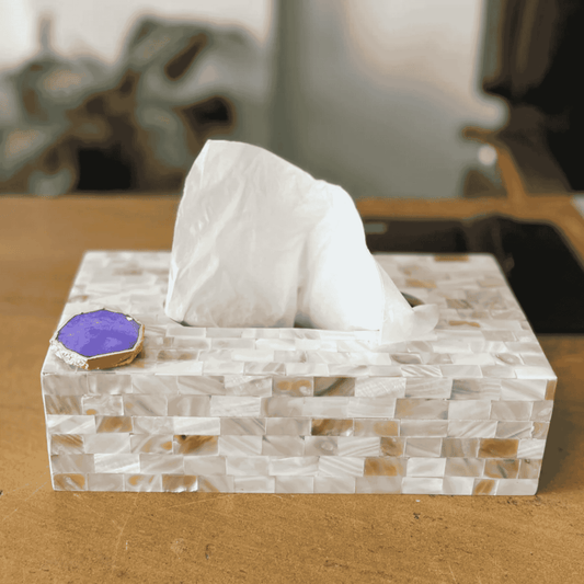 Mother of Pearl Tissue Box with Agate - Purple