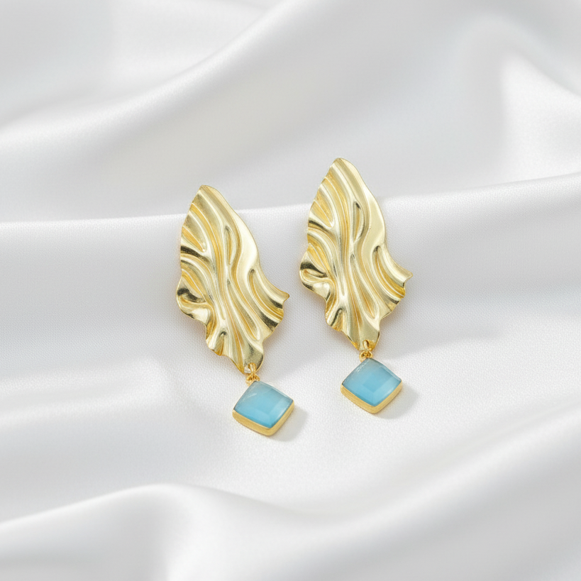 Blue Chalcedony long Earrings