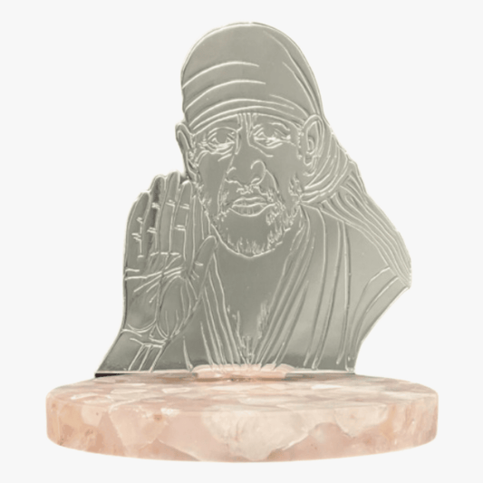 Sai Baba Silver Plated on Rose Quartz Stone Base