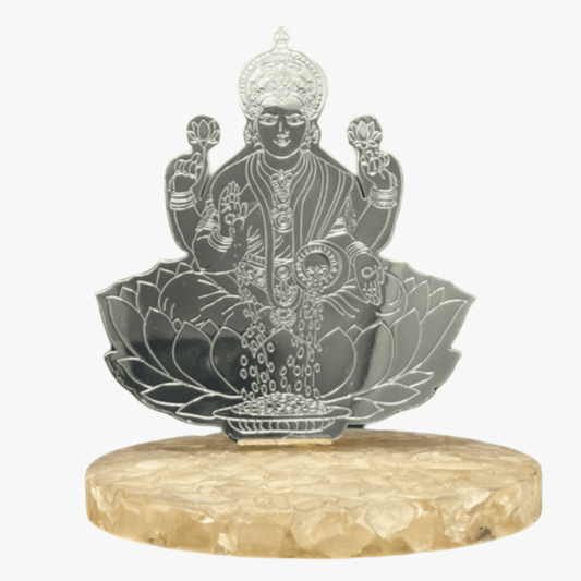 Lord Maha Laxmi Silver Plated on Rose Quartz Stone Base