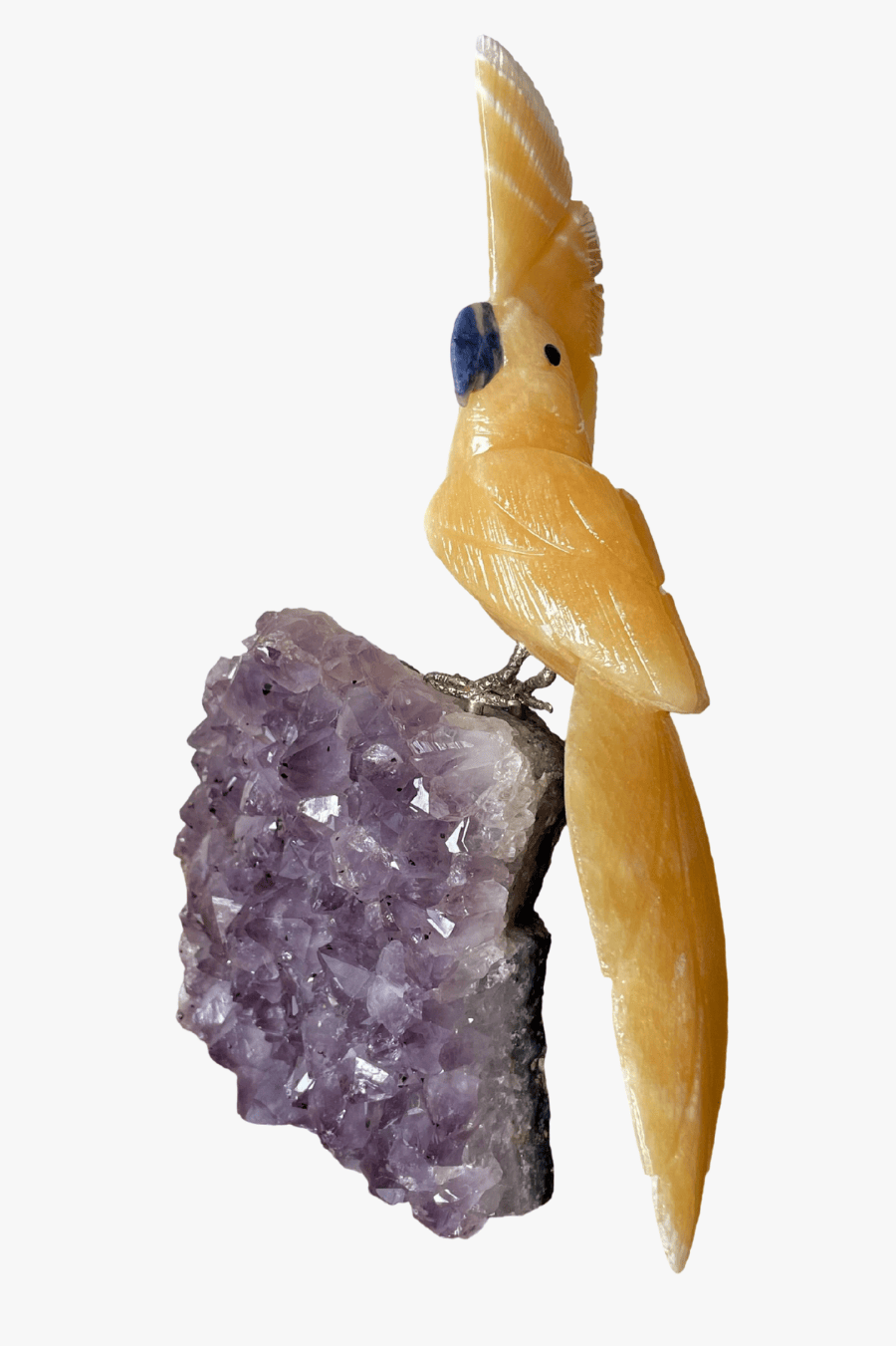 Genuine Yellow Calcite Bird on Amethyst