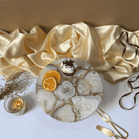 Natural Agate Cake Stand Metal Base