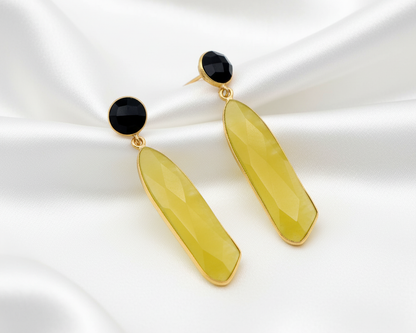 Black Onyx & Yellow Jade Earrings