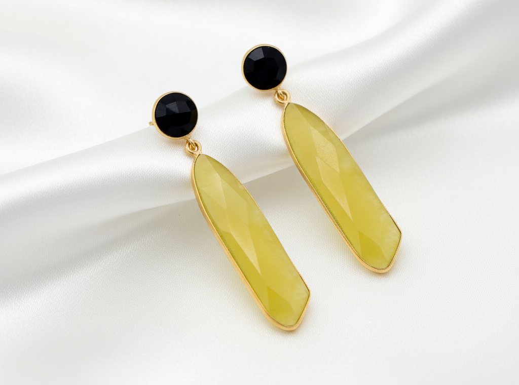 Black Onyx & Yellow Jade Earrings